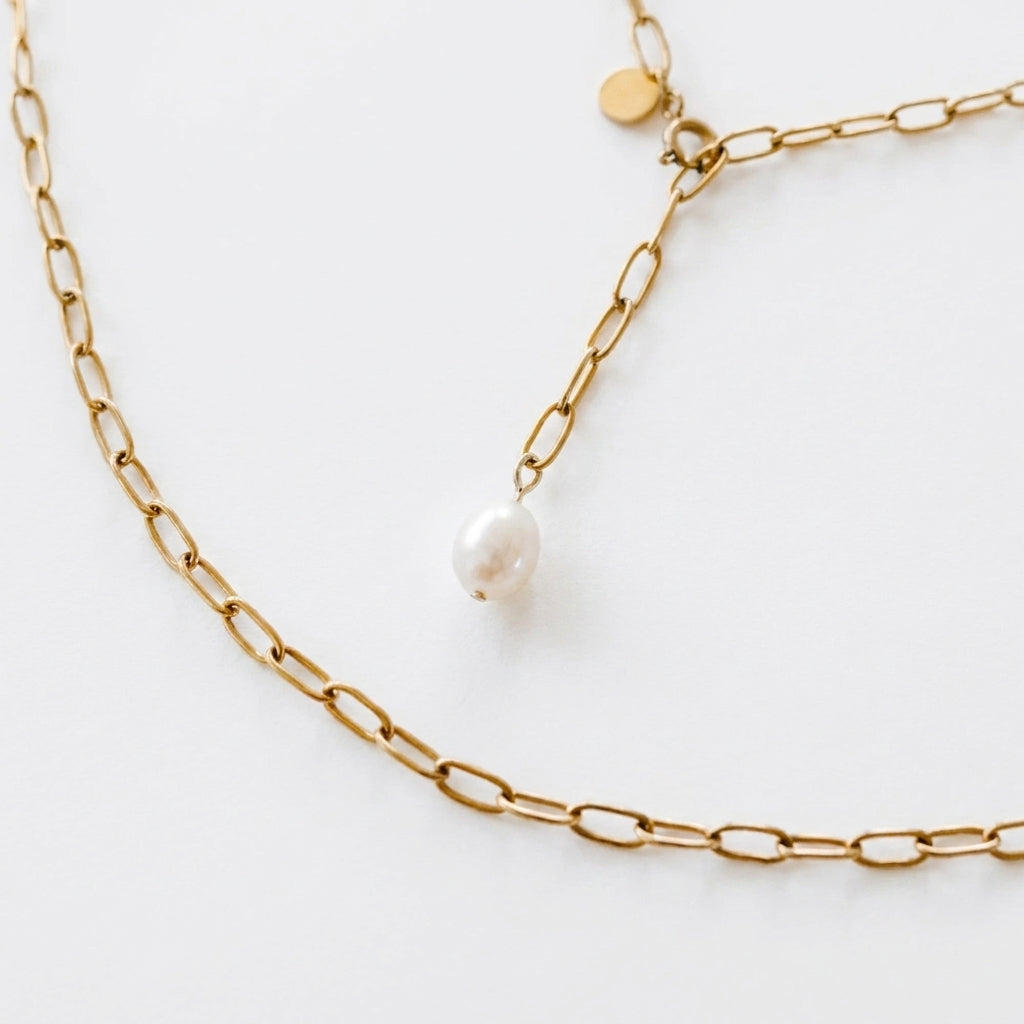 Anchored Pearl Necklace | Waterproof 18K Gold PVD Paperclip Necklace