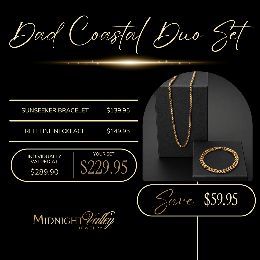 Dad Coastal Duo Set | 18K Gold PVD | Waterproof Necklace & Bracelet Gift Set