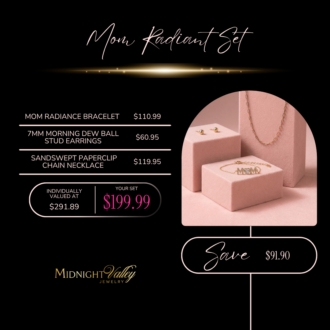 Mom Radiant Set | Waterproof Gold Jewelry Set | 18K PVD Necklace Bracelet Earrings