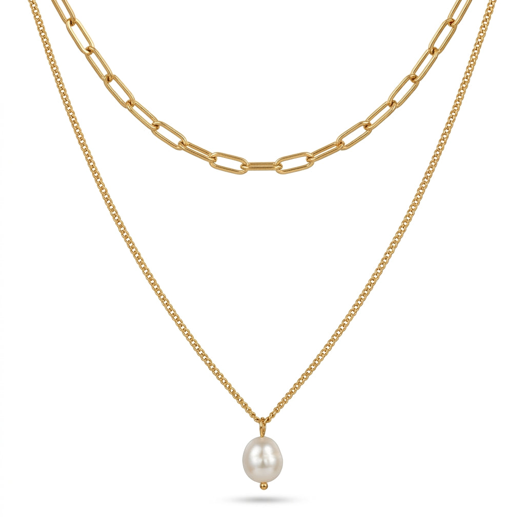 Sandbar Pearl Paperclip Layered Necklace
