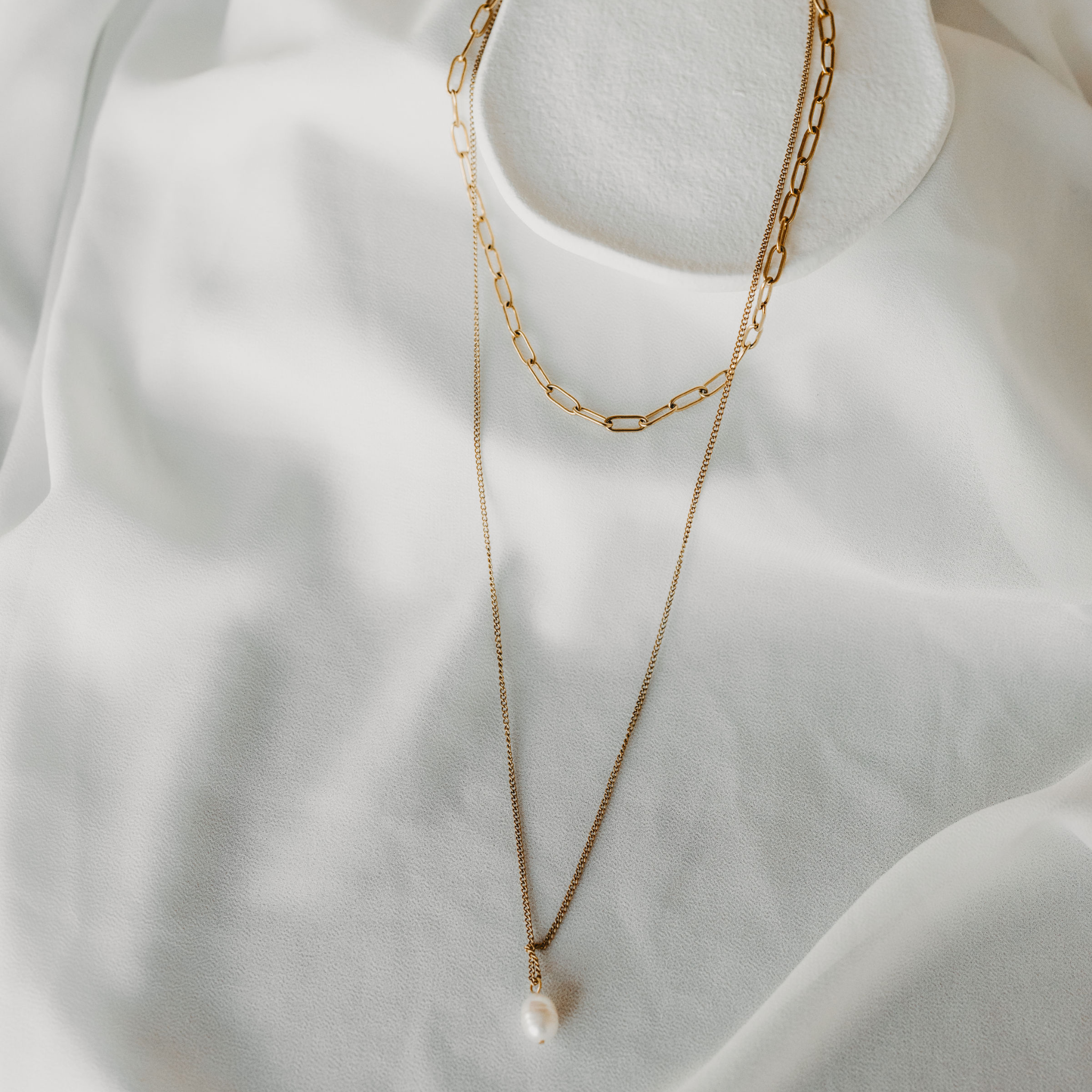 Sandbar Pearl Paperclip Layered Necklace