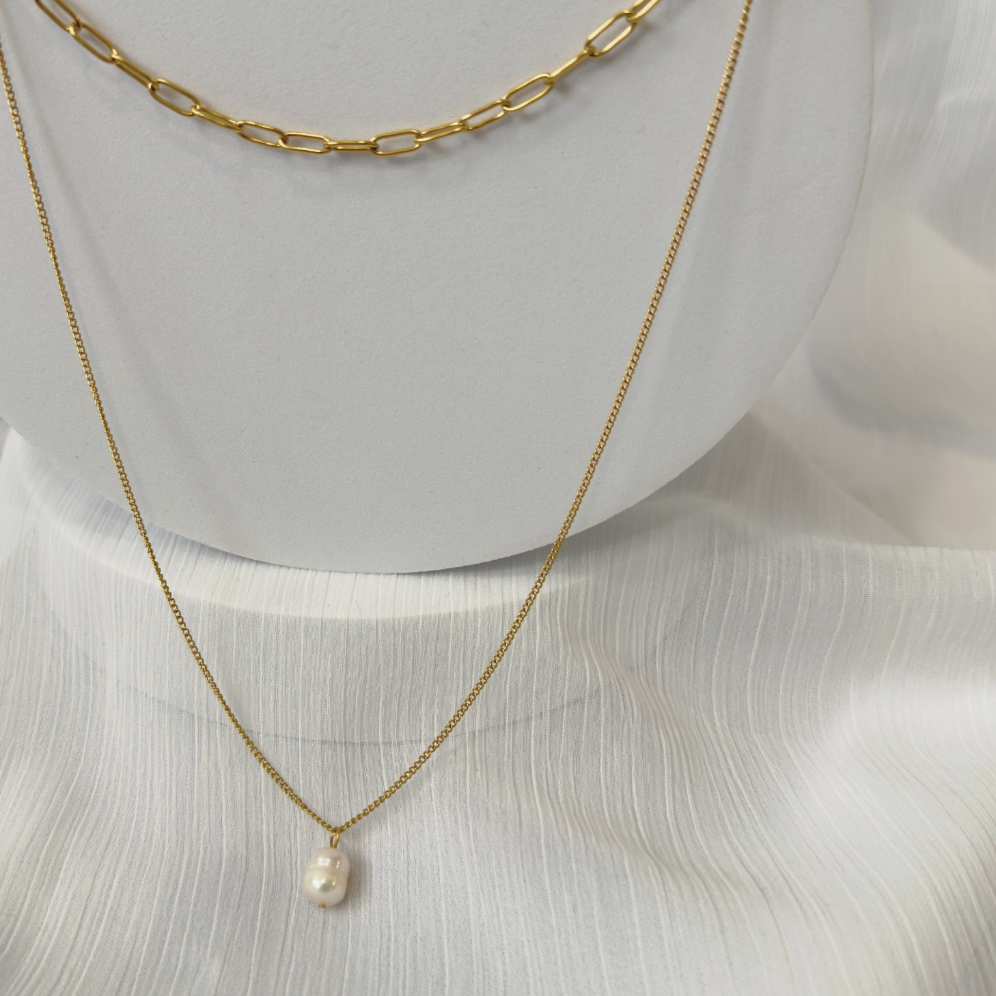 Sandbar Pearl Paperclip Layered Necklace
