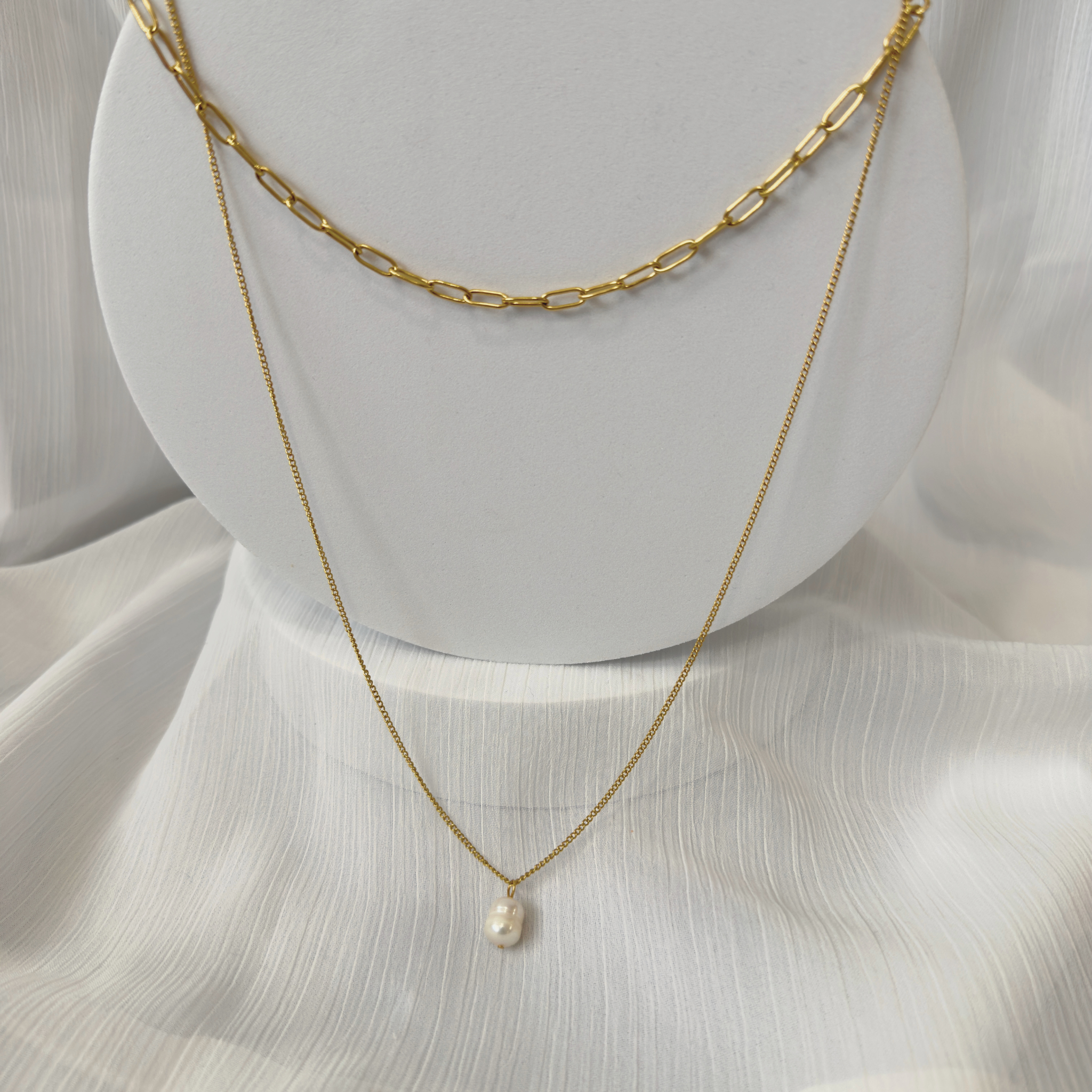 Sandbar Pearl Paperclip Layered Necklace