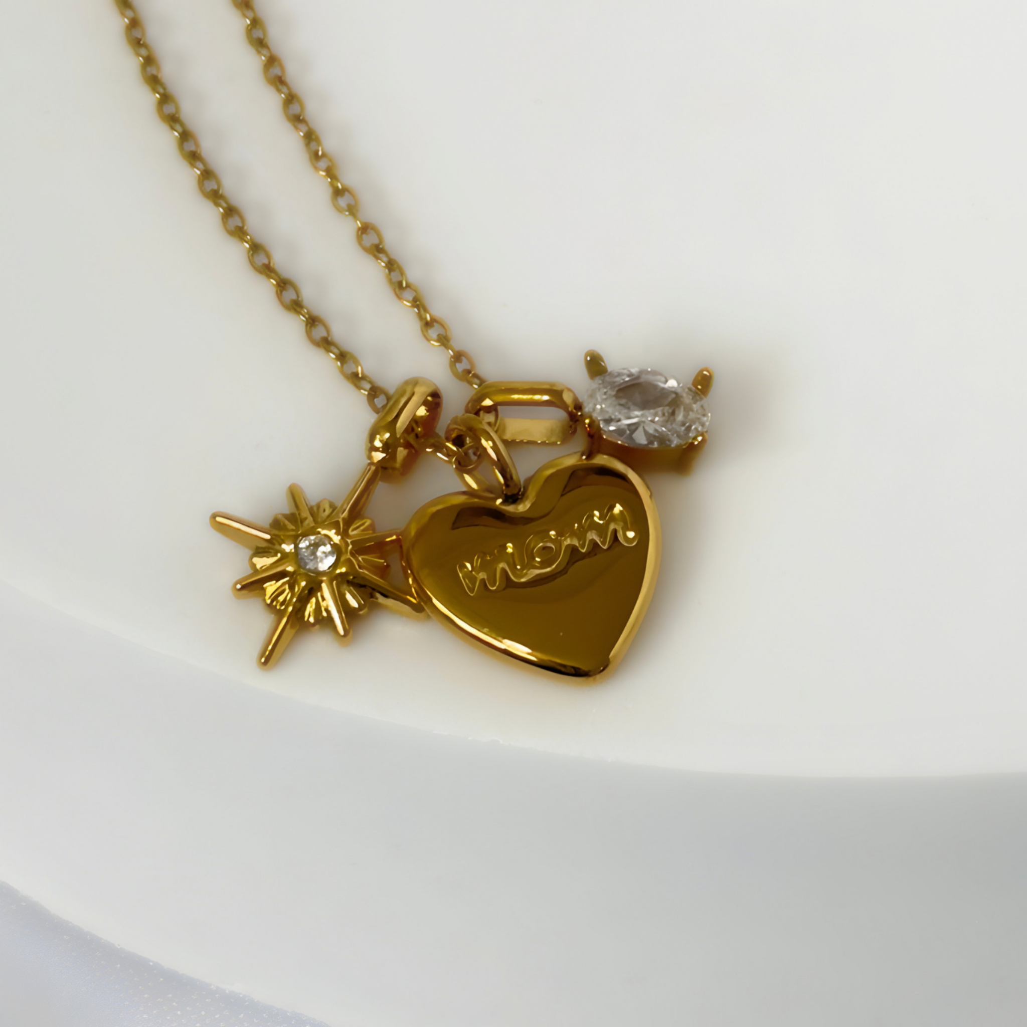 Mom Moments Heart Pendant Necklace | Waterproof 18K Gold PVD | Tarnish-Resistant Mom Jewelry Gift