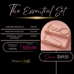 Essential Set jewelry bundle featuring 18K gold PVD waterproof necklace, bracelet and hoop earrings with bundle pricing and savings offer 3