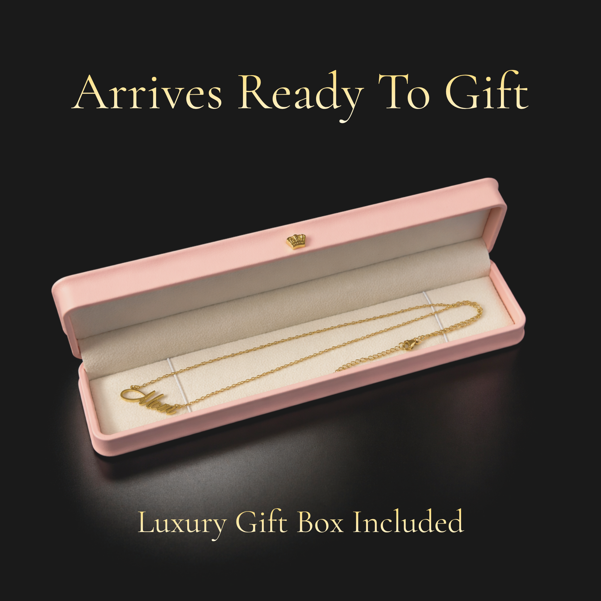 Forever Mom necklace presented in pink luxury gift box with soft interior, ready for gifting