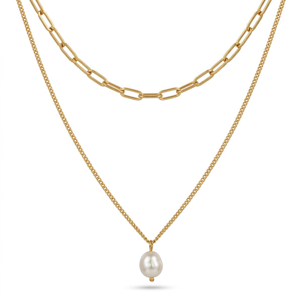 Sandbar Pearl Paperclip Layered Necklace