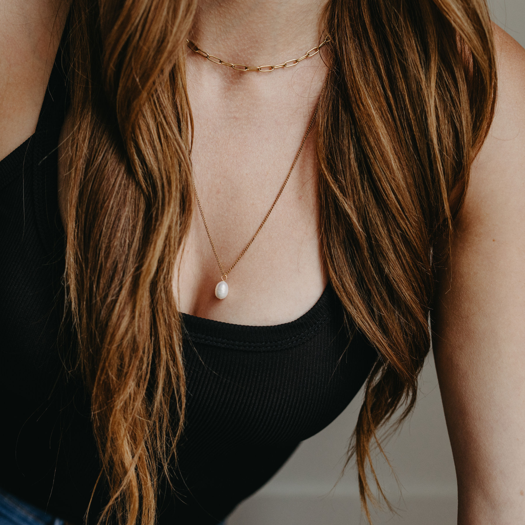 Sandbar Pearl Paperclip Layered Necklace