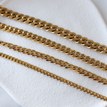 Sunseeker Cuban link bracelets in 18K gold PVD showing multiple width options waterproof jewelry 1