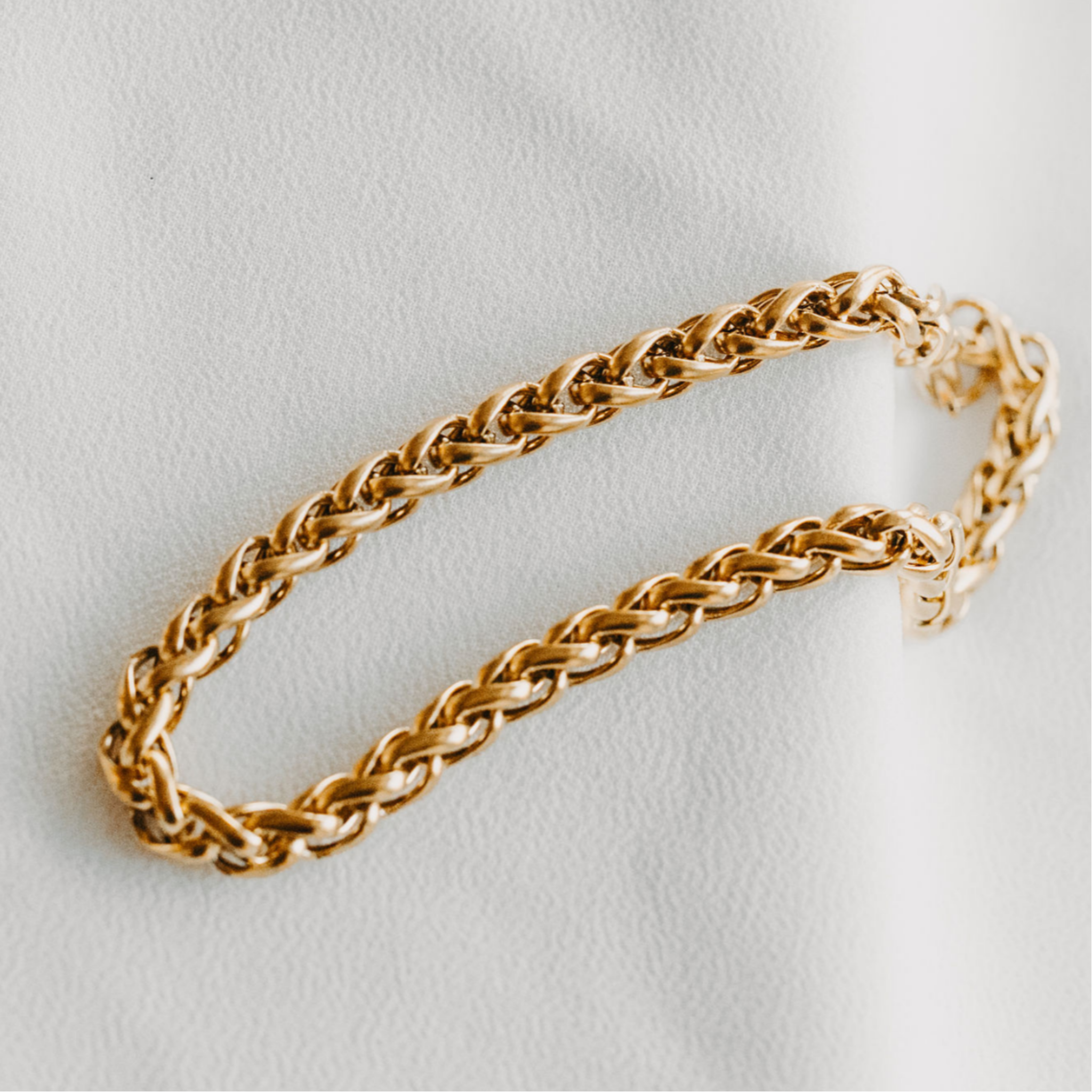 Surfside 5mm wheat chain bracelet in 18K gold PVD with interwoven link design waterproof jewelry